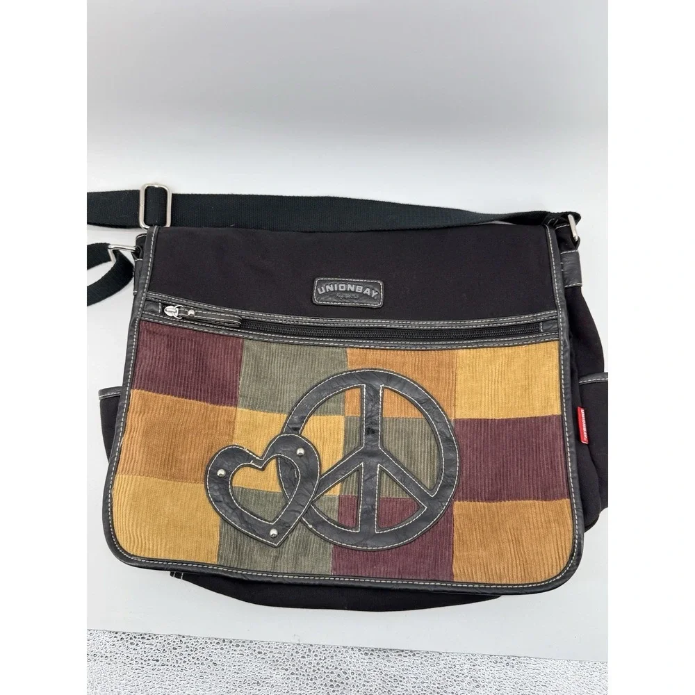 Unionbay PEACE SIGN MESSAGER CROSSBODY Bag Corduroy Patchwork